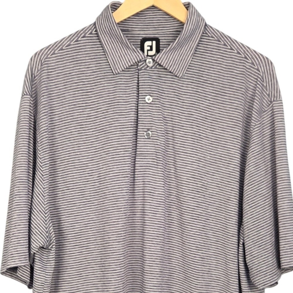 FootJoy Golf Polo Mens XL Gray White Strip Performance Stretch Short Sleeve